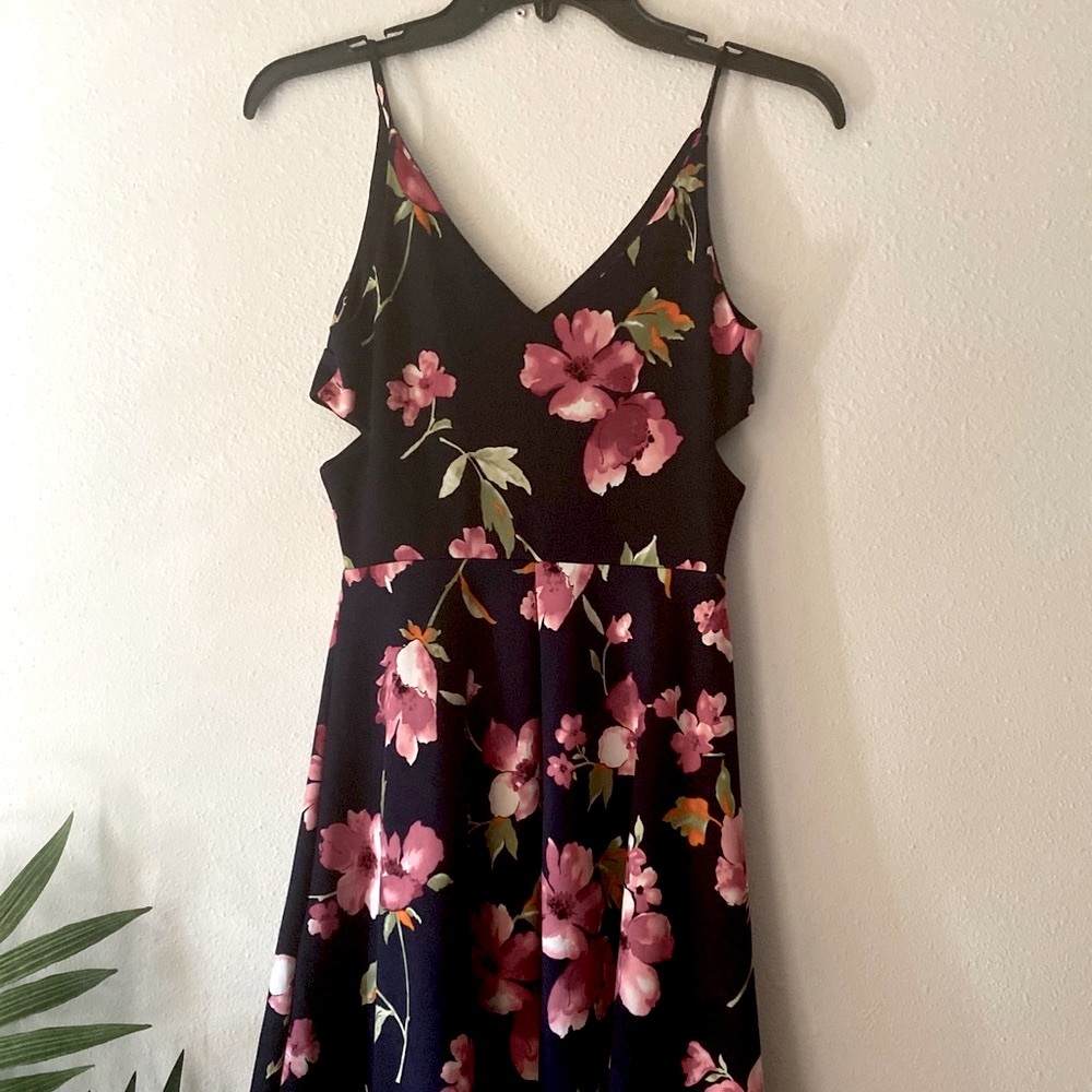NAVY BLUE Floral Cutout Dress